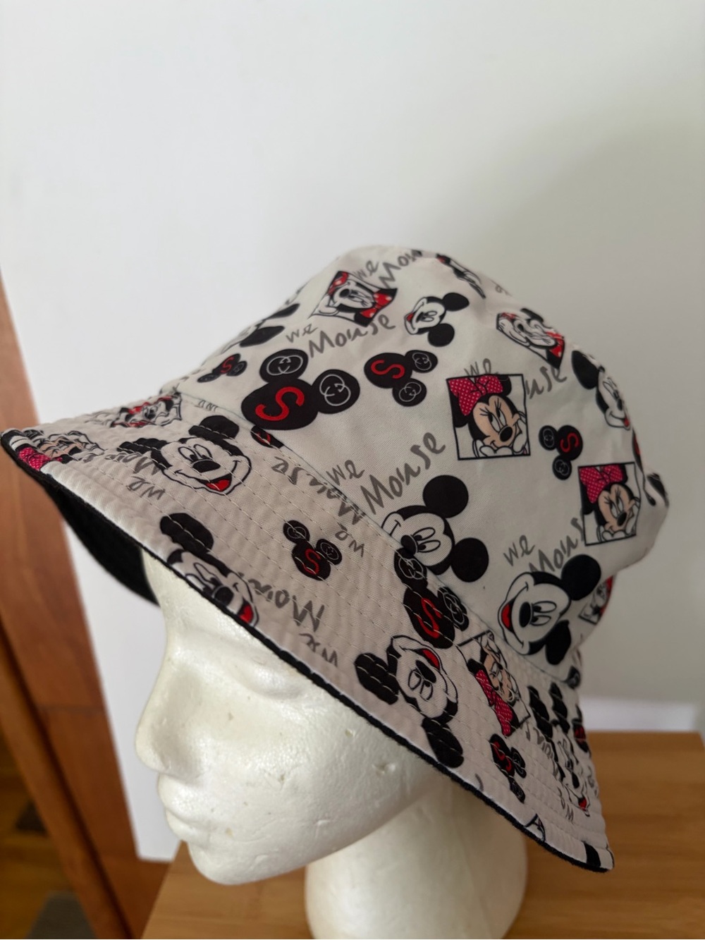 Disney Reversible Bucket Hat with Mickey & Minnie Red & Black Accents. One Size